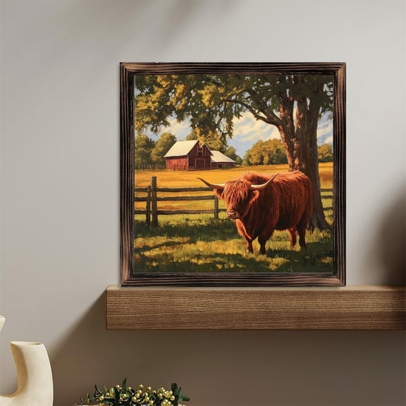Highland Cow Barn Tree Pasture Wooden Sign Wall Plaque - Vintage Art Decoration, Wall Decoration - Ideal Gift For Home Decoration, Living Room, Bathroom, Bedroom, Garden, Dining, Bar, Cafe, Festiva