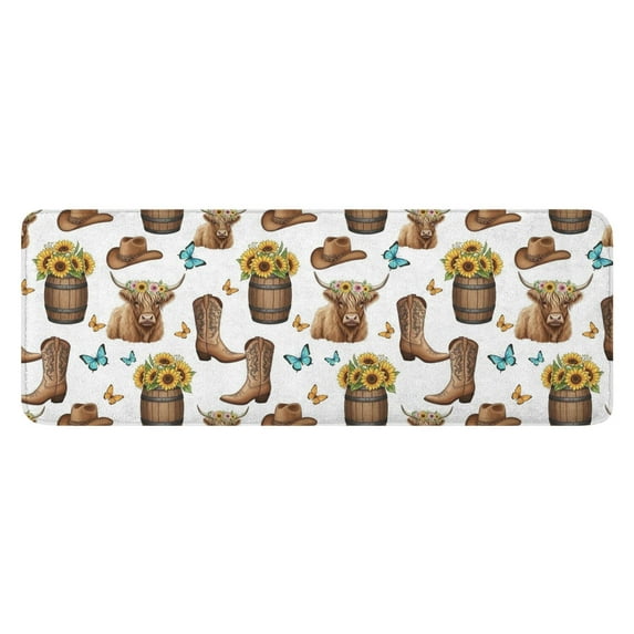 Highland Cow Barrel Boot Butterfly Pattern Kitchen Rug Mat,Kitchen Runner Rugs Non Skid Washable,Decorative Kitchen Floor Mats for Kitchen,Sink,Laundry,17"x47.2"