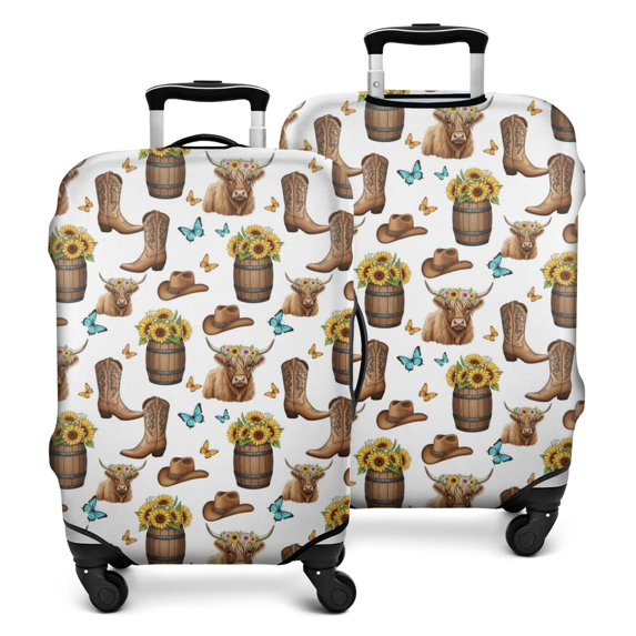 Highland Cow Barrel Boot Butterfly Pattern Luggage Cover Fashion Suitcase Cover Baggage Covers Fit 25-28 Inch Luggage (Go Travel)