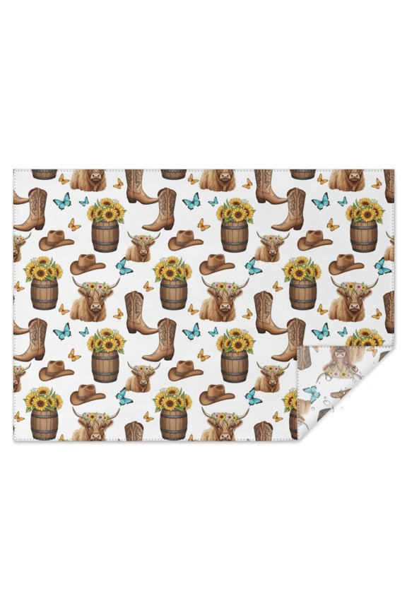 Highland Cow Barrel Boot Butterfly Pattern Rectangle Tablecloth 60"x84",Waterproof Polyester Rectangle Table Cloth, Wipeable Spillproof Polyester Tablecloth for Dining, Camping, Indoor and Outdoor