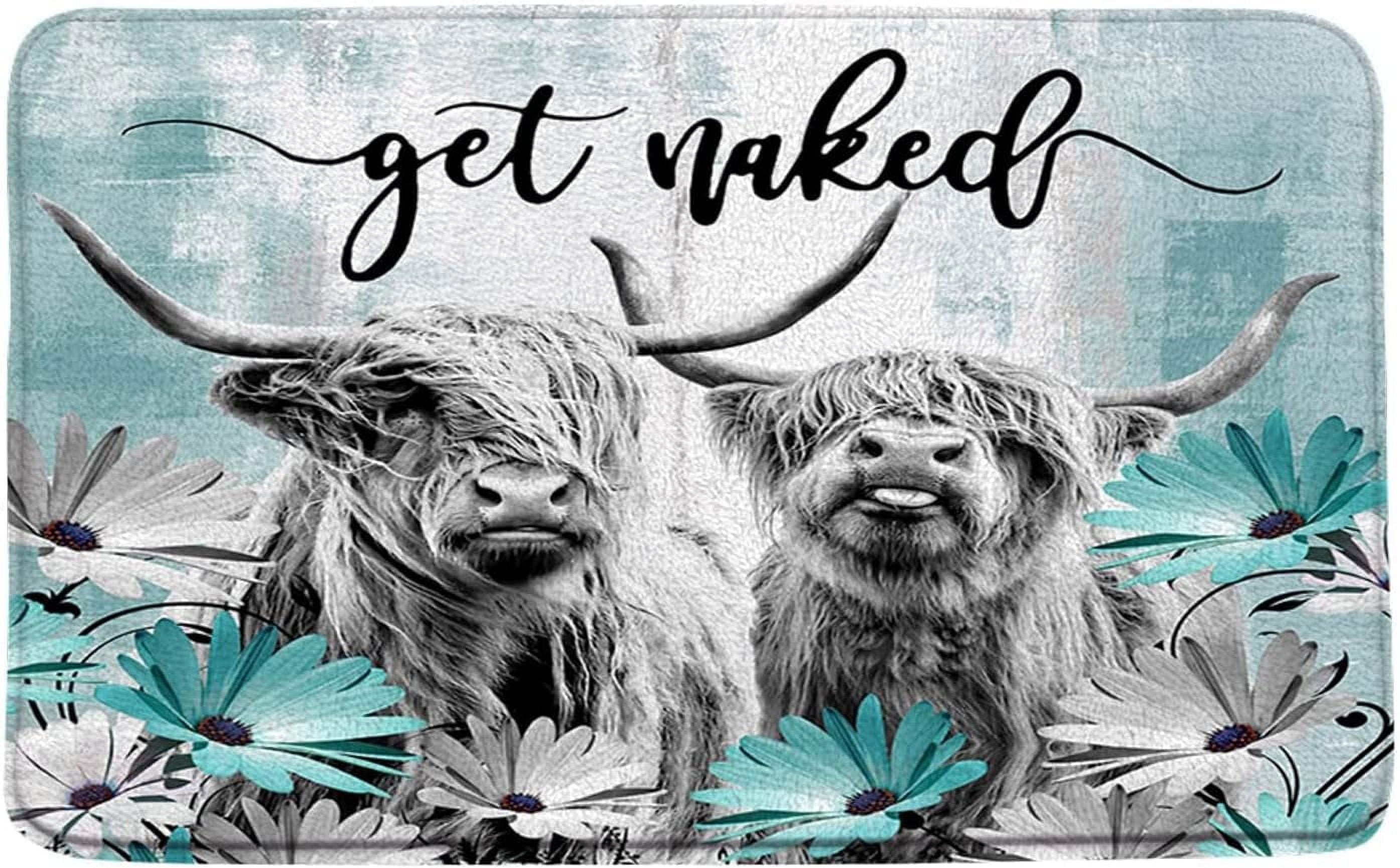 Highland Cow Bath Rug Teal Floral Rustic Bathroom Mat Daisy Western