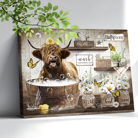 Highland Cow Bathroom Decor Funny Bathroom Wall Art Farmhouse Cow In ...