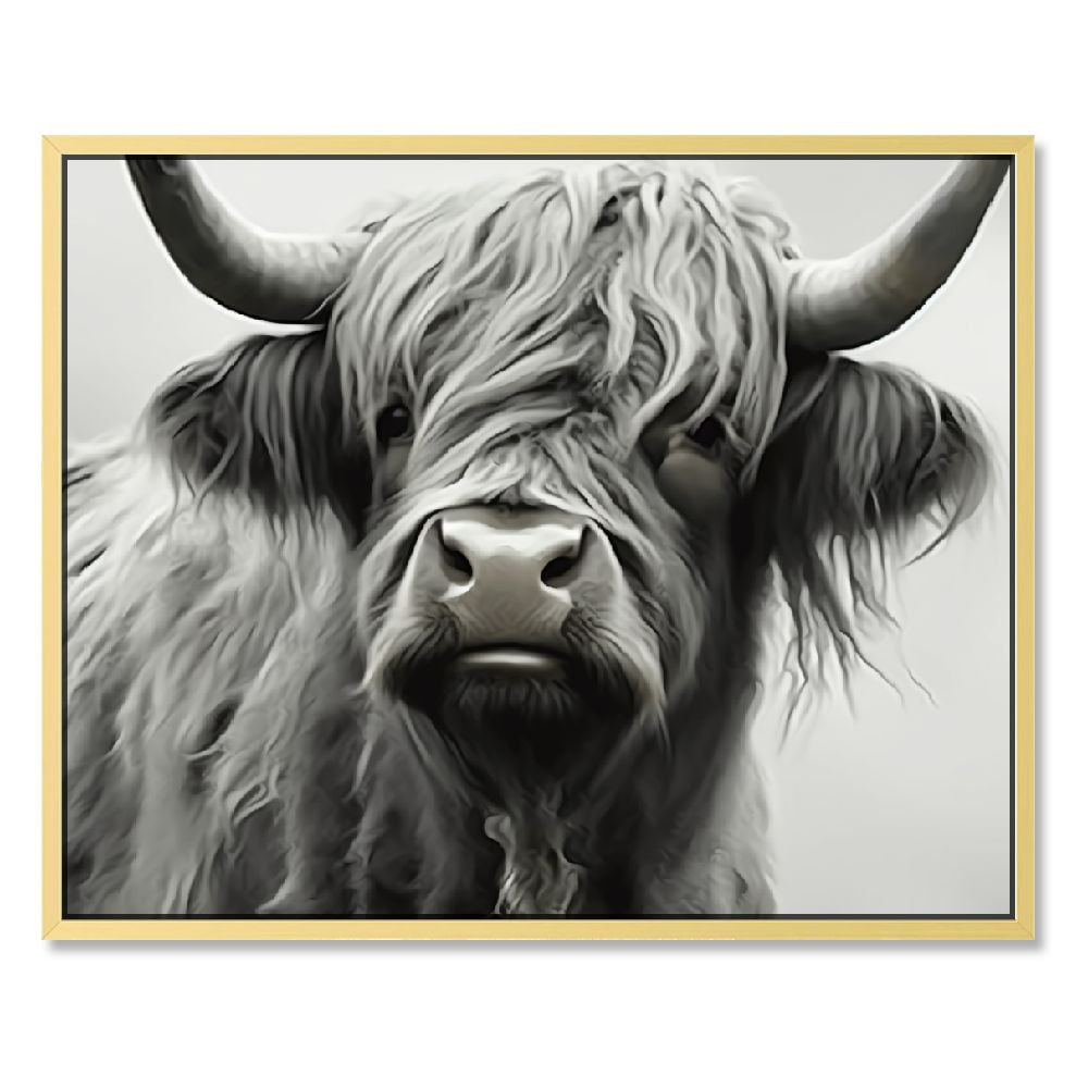 Highland Cow Black and White Canvas Wall Art 16x20