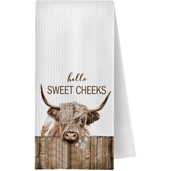 Highland Cow Bathroom Kitchen Towels - Hello Sweet Cheeks Western Bathroom Kitchen Decor,Farmhouse Western Cow Decorative Hand Towels 16x24, Funny Hand Towels
