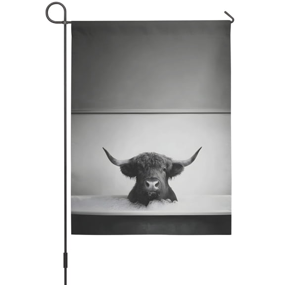 Highland Cow in The Bathtub House Flags For Outdoor, Bathroom Funny Animal Small Double Side Yard Flags Weather Proof House Decor for Lawn Outside Holiday 28 x 40 Inches