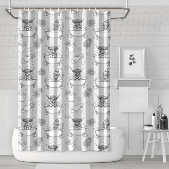 Highland Cow and Bathtub Print Waterproof Shower Curtain, Mildew ...