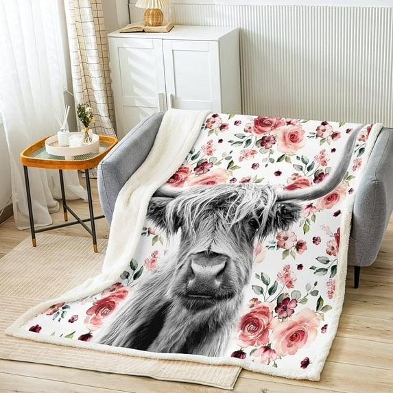 Highland Cow Bed Blanket Bull Cattle Throw Blanket Lightweight Super Soft Cozy Luxury Bed Blanket Microfiber Farmhouse Theme Cow Blanket for Sofa Bedroom Office Travel All Season,Baby (30 x 40 Inches)