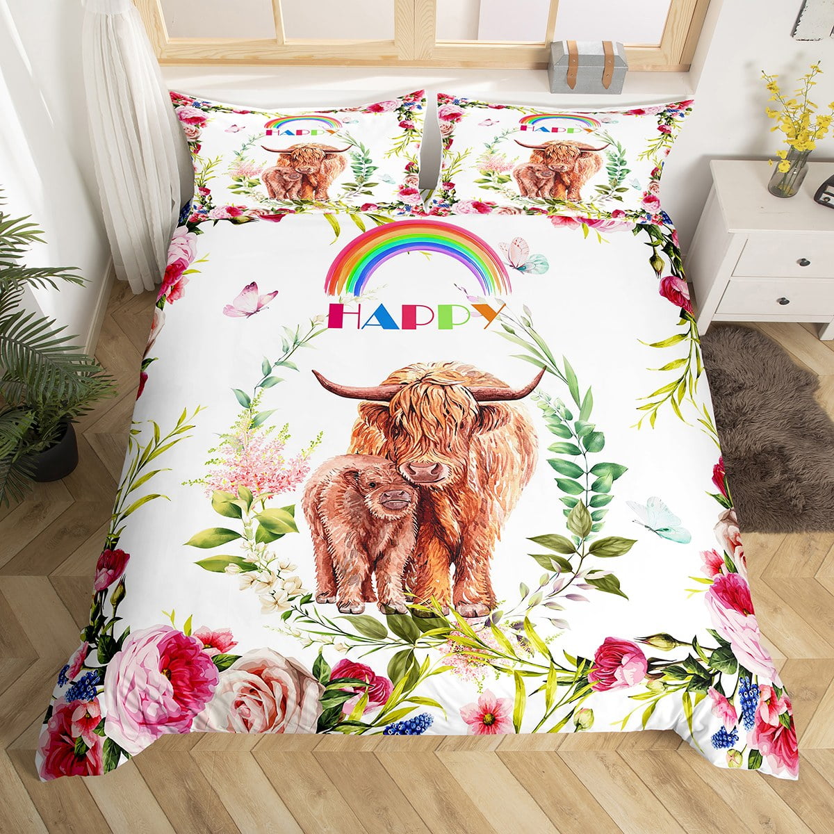 Highland Cow Bedding Set for Kids Boys Girls,Longhorn Bull Cattle Duvet