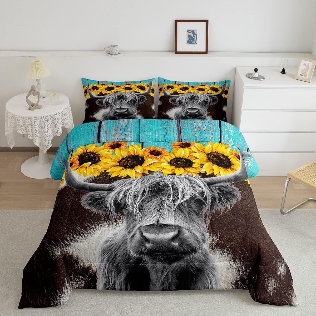 Highland Cow Bedding Sets Twin Brown Cow Print Comforter for Kids Boys