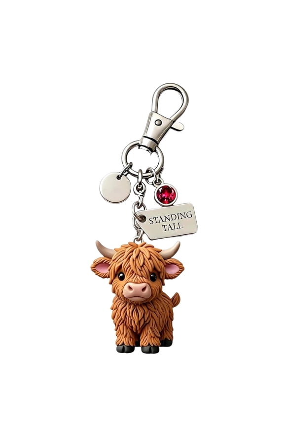 Highland Cow Birth Month Keychain, Zodiac Animal Keyring with Initial, Cute and Sturdy Keychain Gift for Him or Her, Thoughtful Present for Birthday and Anniversary
