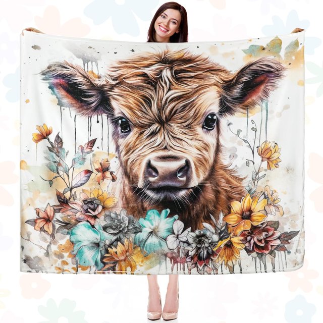 Highland Cow Blanket 50"X60"Cute Farm Cow Animal Blanket Flannel Throw Blanket Cozy Family Blankets Soft Plush Fleece Blankets Gifts for Women Men Girls