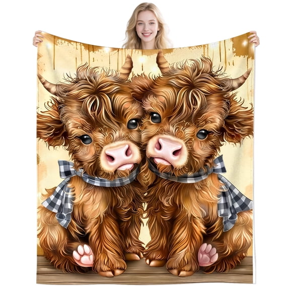 Highland Cow Blanket Cow Gifts for Women,Funny Animal Highland Cow Print Blanket for Home Chair Sofa Couch Bed 50"x40"
