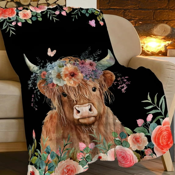 Highland Cow Blanket Cute Cow Plush Throw Blanket Super Soft Cozy Warm Fleece Highland Cattle Bedding Blanket Gifts for Kids Girls Boys Women 50"X60"