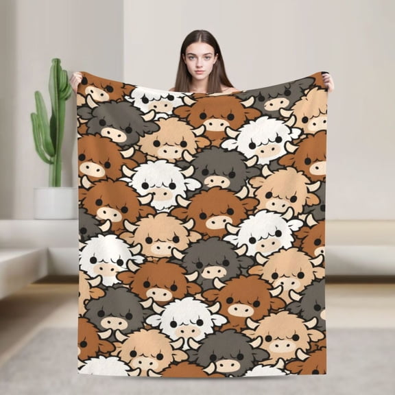 Highland Cow Blanket Cute Farm Flannel Throw Blanket Gift for Cow Lovers Country Home Decor 50x40 in