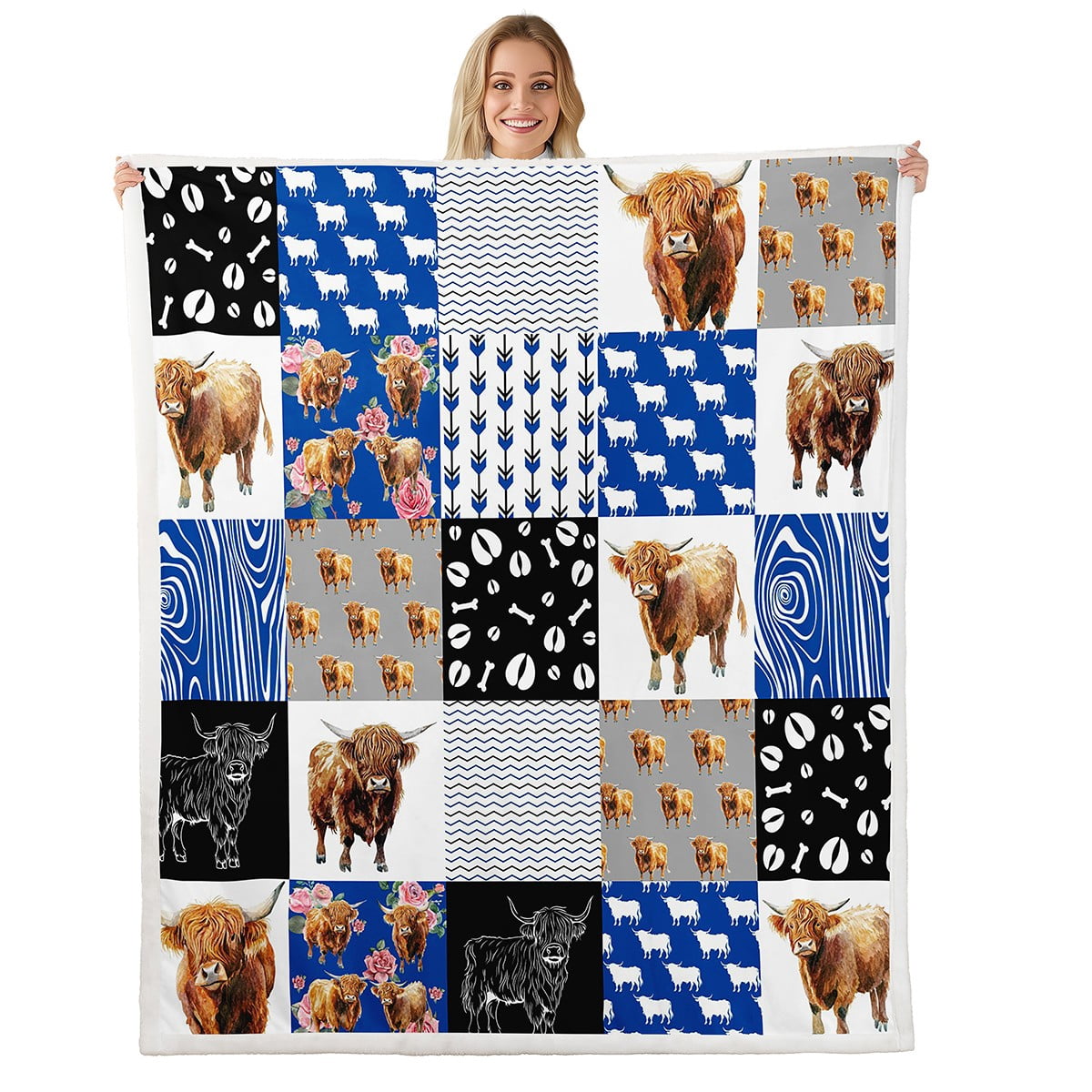 Cozy Highland Cow Fleece Throw Blanket - Sherpa Plush For Bed, Couch, Or Decor - Queen 90x90 Inches - Farmhouse Style - View #11