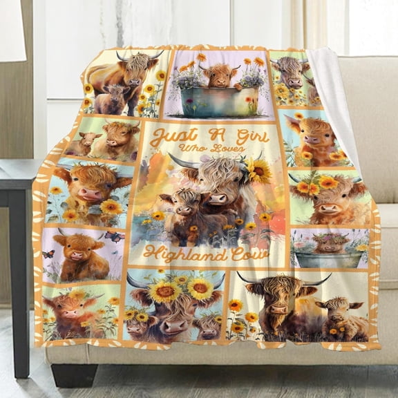 Highland Cow Blanket Gifts Super Soft Lightweight Flannel Just A Girl Who Loves Highland Cow Blankets Throw for Kids, Adult, Suitable for Couch, Sofa, Bed, Travel All Seasons 60"x80" for Adult
