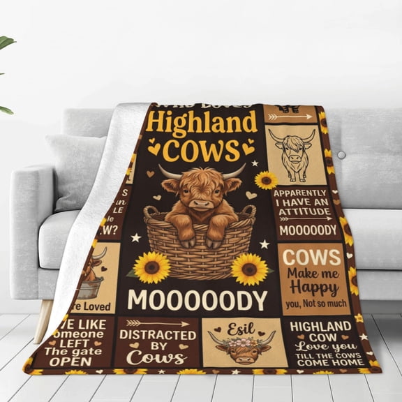 Highland Cow Blanket, Highland Cow Gifts for Women, Cow Gifts for Women Lovers Birthday Christmas Throw Blanket 50x40