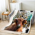 thumbnail image 1 of Highland Cow Blanket Teal Brown Leopard Print Throw Blanket 90"x90",Farmhouse Longhorn Bull Cattle Fleece Blanket Farm Animals Western Decor, 1 of 5