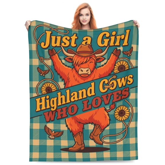 Highland Cow Blanket Throw Blanket Flannel Fleece Home Room Decor Farmhouse Country Rustic Western Cowboy Sofa Couch Bed Gifts Cow Lovers Adults Women 50x40