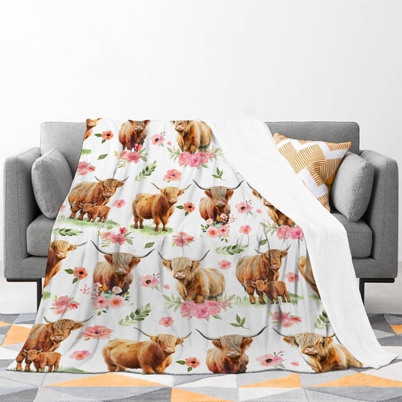 Highland Cow Blanket - Ultra Soft Cozy Plush Fleece Warm Throw for Girls Women - Cow Gifts and Decor - 50"x60"