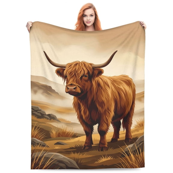 Highland Cow Blanket,Western Farm Animal , Soft Flannel Throw , Cow Lover Birthday Gift, Cozy Home Decor for Bed Couch Sofa 50x40