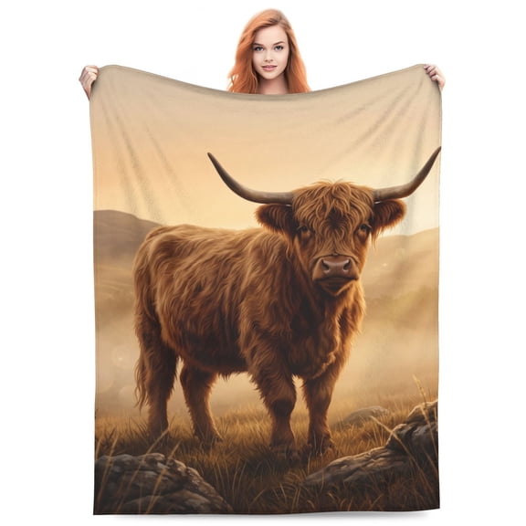 Highland Cow Blanket,Western Farm Animal , Soft Flannel Throw , Cow Lover Birthday Gift, Cozy Home Decor for Bed Couch Sofa 50x40