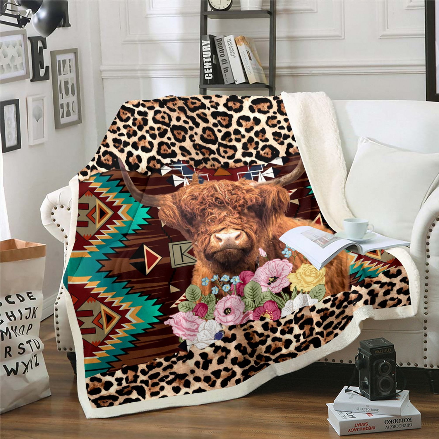 Highland Cow Blanket Western Throw Blanket 50"x60",Arrow Aztec Fleece