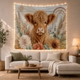 thumbnail image 1 of Highland Cow with Boho Rainbow and Flowers, Calming Boho Style for Animal Lovers, Pastoral Wall Art, Housewarming Gift, Tapestry Wall Hanging for Bedroom and Entryway, 1 of 7