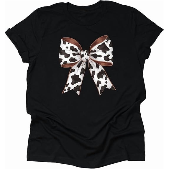 Highland Cow Bow Print Graphic Design Casual Short Sleeve Shirt ( XX-Large, Black)