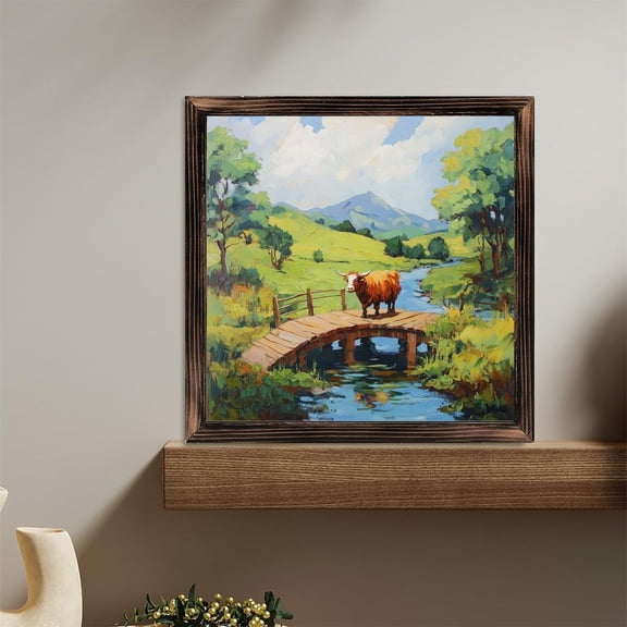 Highland Cow Bridge River Wooden Sign Wall Plaque - Vintage Art Decoration, Wall Decoration - Ideal Gift For Home Decoration, Living Room, Bathroom, Bedroom, Garden, Dining, Bar, Cafe, Festival Par