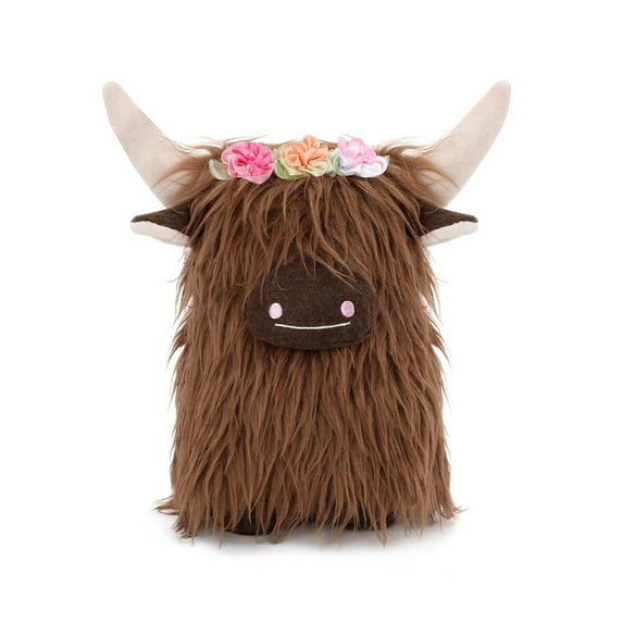 Highland Cow Brown Stuffed Animal Cute Stuff Fluffy Cattle Dolls Toys Figure Pillow Birthday Gifts for Kids Realistic Plush Decor
