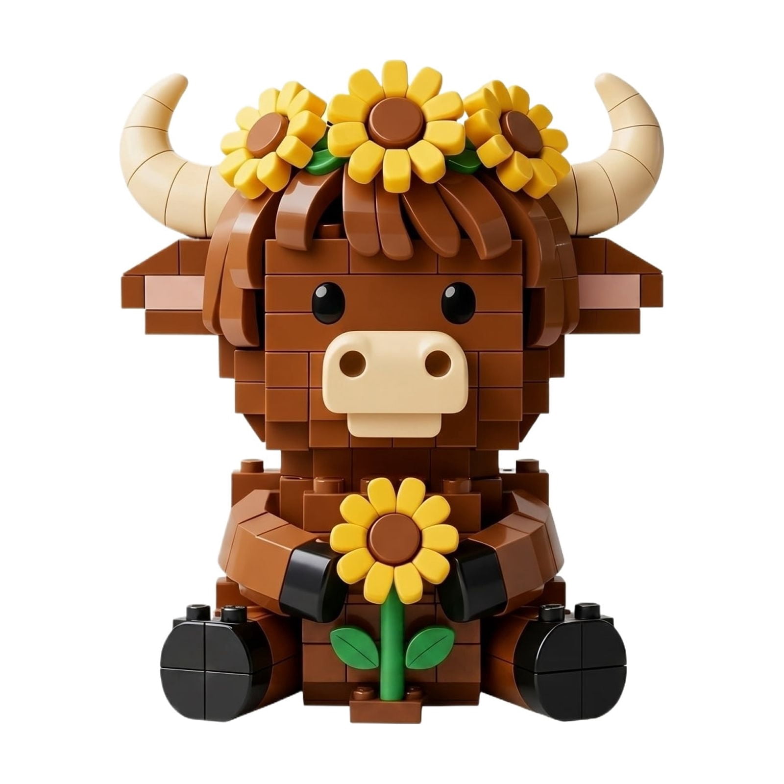 Highland Cow Building Blocks Set, Collectible Animal Building Toy, Creative Scottish Cow Sunflower Brick Set for Adults, DIY Home Office Decor, STEM Education-Gift Ideas