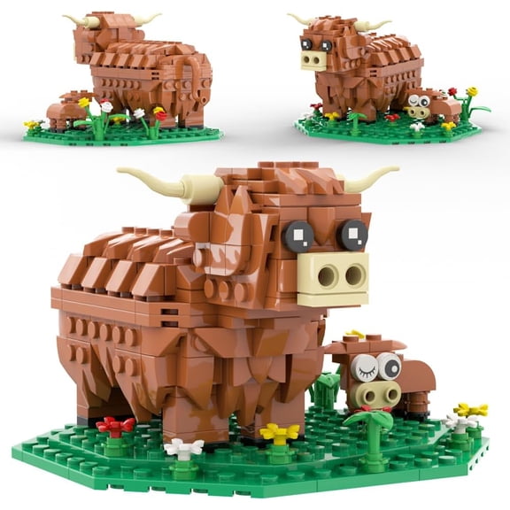 Highland Cow Building Set, Farm Animal Toy Brick Kit, Creative Scottish Cattle Model, STEM Educational Gift
