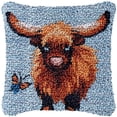 thumbnail image 1 of Highland Cow & Butterfly Latch Hook Pillow Kits for DIY Handmade Throw Pillow Cross Stitch Latch Hooking Pillowcase Rug Kits with Preprinted Color Pattern Canvas Crochet Yarn 17''X 17''(d105), 1 of 7
