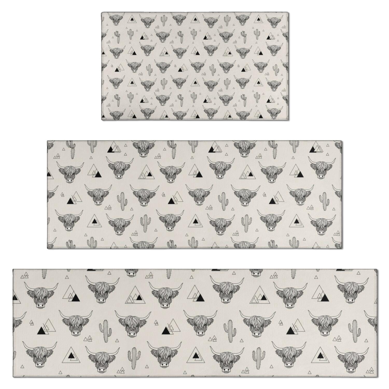 Highland Cow Cactus Triangle Pattern Kitchen Rugs Sets Of 3,Kitchen ...