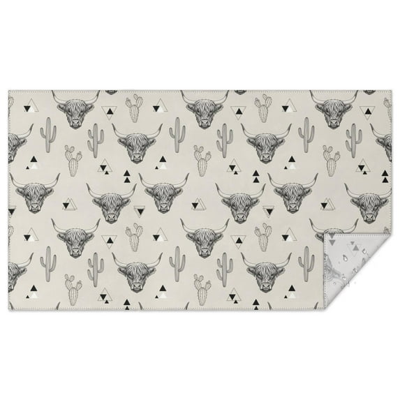 Highland Cow Cactus Triangle Pattern Rectangle Tablecloth 60"x102",Waterproof Polyester Rectangle Table Cloth, Wipeable Spillproof Polyester Tablecloth for Dining, Camping, Indoor and Outdoor