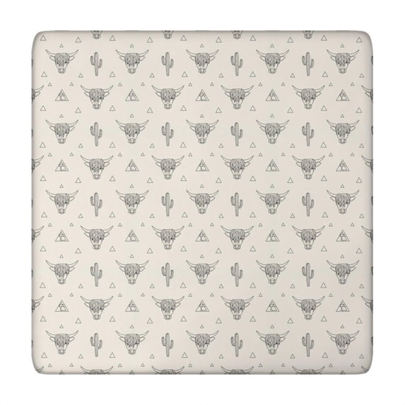 Highland Cow Cactus Triangle Pattern Square Fitted Tablecloth with Elastic Edge,Square Table Cover,Washable Elastic Table Cover for Home Kitchen Party Decor 34"x34"