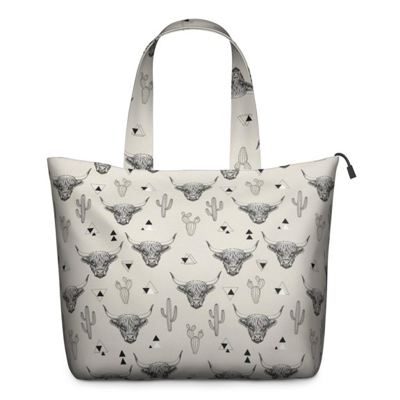 Highland Cow Cactus Triangle Pattern Travel Tote Bags for Women Carry On,Large Weekender Bags for Women Travel,Multi Functional Duffle Bag for Work,Shopping,Sports