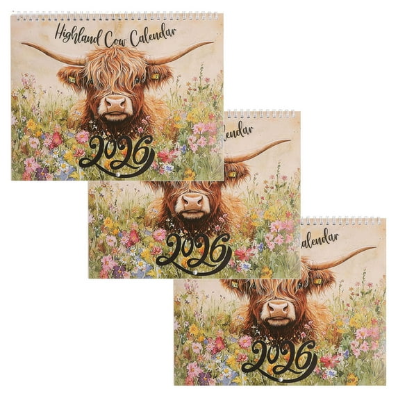 Highland Cow Calendar 2026, Highland Cow Wall Calendar 2026, Rustic Farmhouse Wall Art & Monthly Planner, Watercolour Cows Monthly Planner Scottish Wall Art Decor, Wall Calendar for Animal Lovers