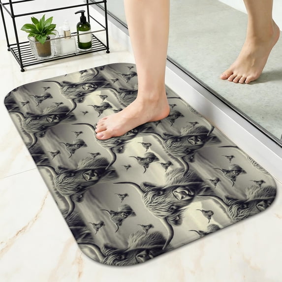 Watering Mat Highland Cow and Calf Print Non-Slip Bath Mat, Bedroom Area Mat with ...