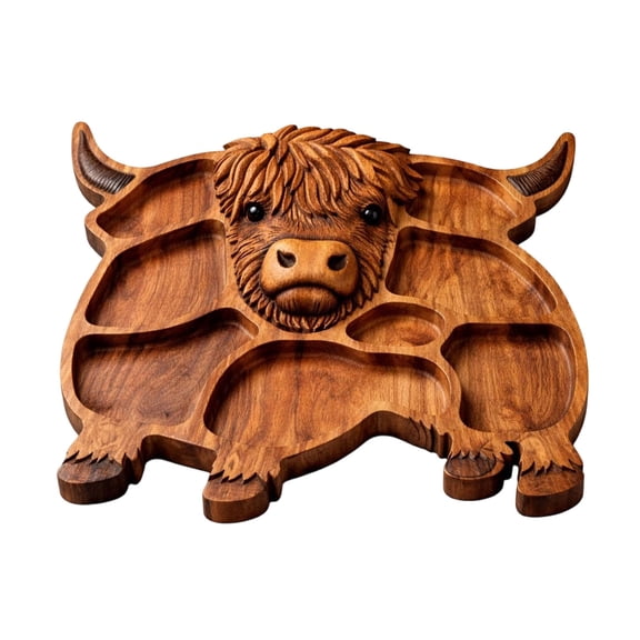 Highland Cow Charcuterie Board, Wooden Charcuterie Board for Displaying and Storing Various Types Food, for Cheese, Meats, Fruit, Farm Themed Party