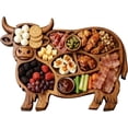 thumbnail image 1 of Highland Cow Cheese Board — Rustic Wood Charcuterie Serving Board with Compartments, Handmade Natural Solid Wood Farmhouse Platter for Cheese, Fruit & Entertaining, 1 of 6