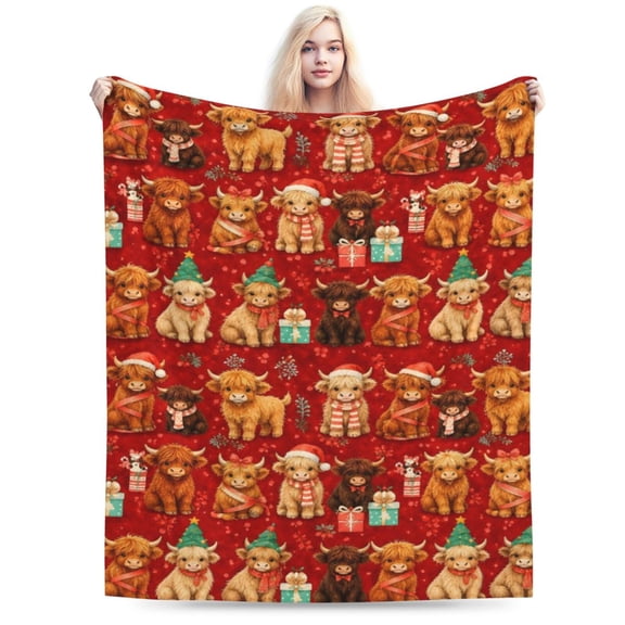 Highland Cow Christmas Blanket Gift Cute Cattle Throw Blanket Cozy Soft Home Decor Holiday Pattern Blanket 50x40