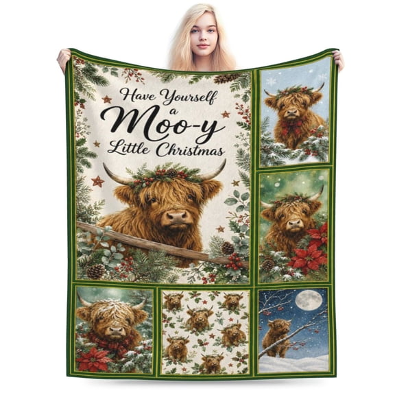 Highland Cow Christmas Blanket Gift Festive Throw Blanket Cozy Soft Home Decor Gift for Cow Lovers 50x40