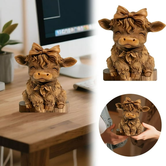 Highland Cow Christmas Desktop Decorations Shaped Wood Plaque, Personalized Highland Cow Gift for Mom Women Mother's Day and Cow Lovers
