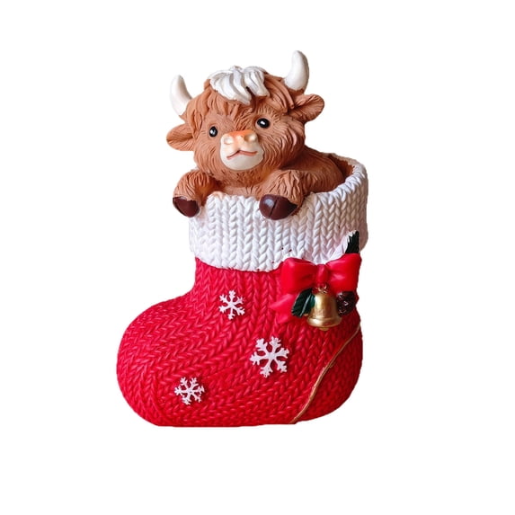 Highland Cow Christmas Figurine Festive Tabletop Decor