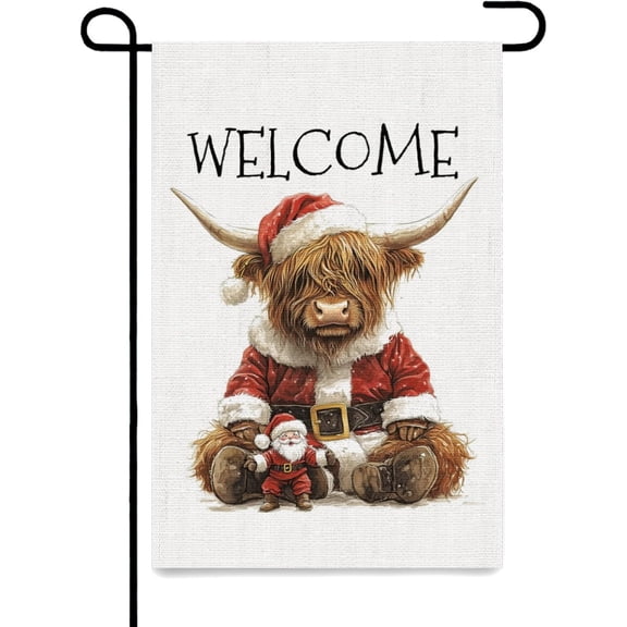 Highland Cow Christmas Garden Flag 12x18 Inch Double Sided Outdoor Farmhouse Yard Decoration