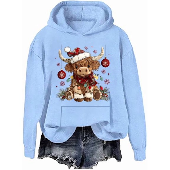 Highland Cow Christmas Hoodie Christmas Highland Cow Sweatshirt Cows Lover Santa Hat Pullover Shirts