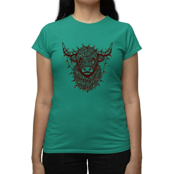 Highland Cow Christmas Lights Tee T-shirt Women's