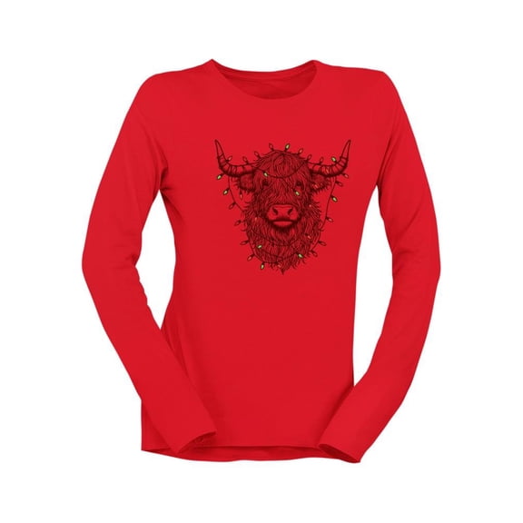 Highland Cow Christmas Lights Women's Long Sleeve